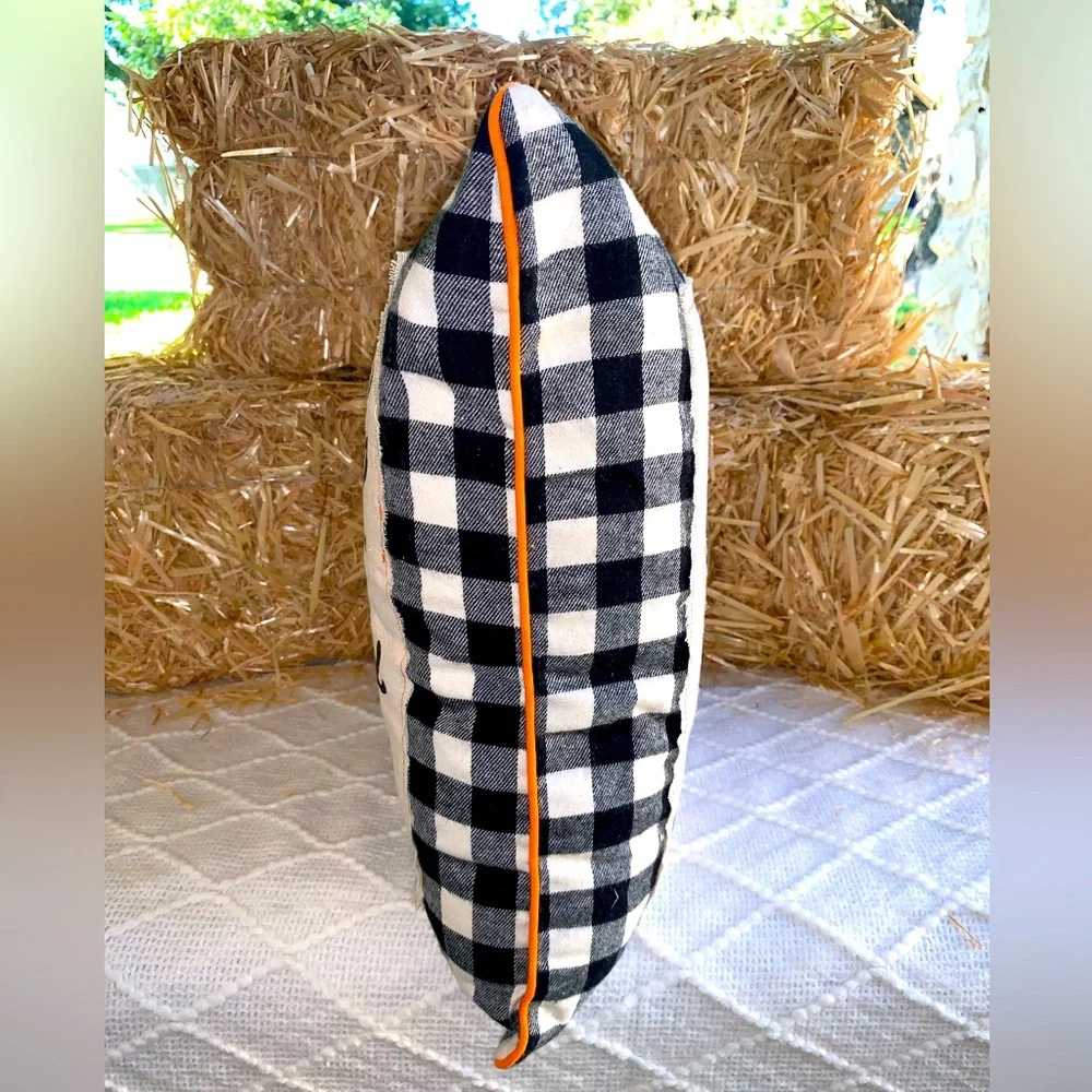 Halloween Decor Pillow Trick or Treat Checkered Black/Orange/Cream- NWT